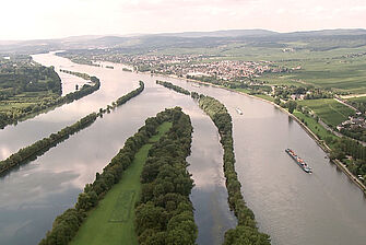 Luftbild des Rheins mit Auen und kleinen Städten. © Hochschule Geisenheim